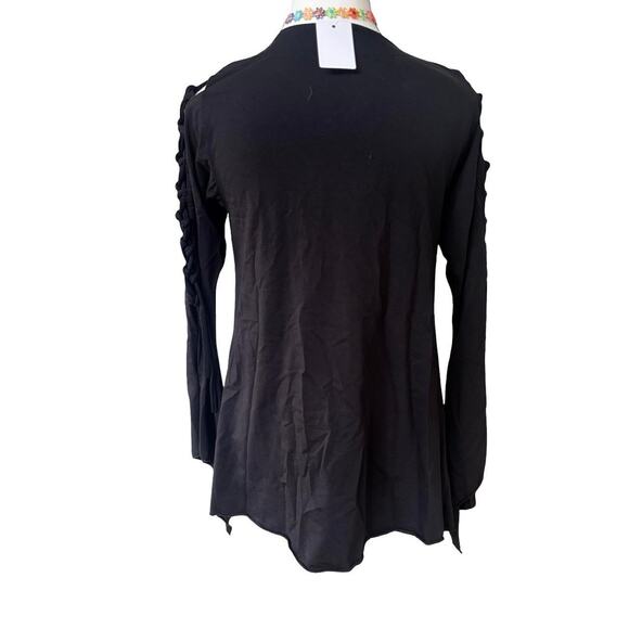 vtg. Black Embroidered Floral Tie Up‎ sleeves Fairy Grunge Boho Top NWT - Picture 8 of 9